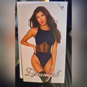 Dreamgirl Navy Blue Mesh Corset Bodysuit Lingerie One-Piece Teddy